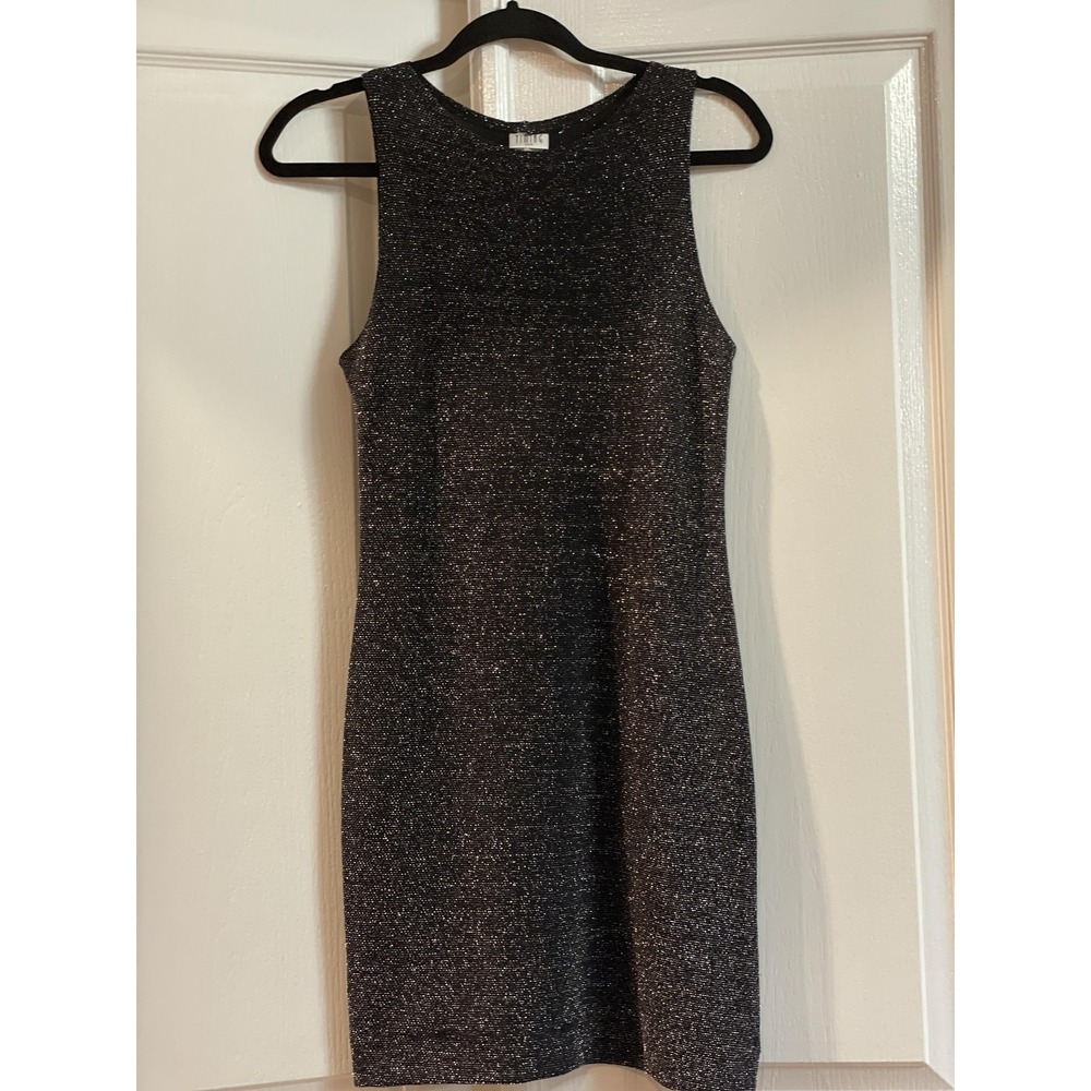 Timing USA Dress Womens Medium Black Silver Metallic Knit Sleeveless Made‎ USA